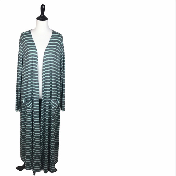 LuLaRoe Sarah Cardigan Duster Sweater Grey Stripe - Picture 5 of 16